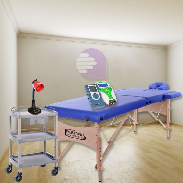 Cabinet de physiothérapie Economy New Age ONE : Contient table, magnétothérapie, électrothérapie, ultrason, lampe et chariot